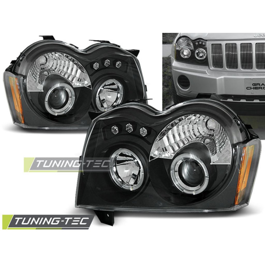 Přední světla angel eyes Chrysler Jeep Grand Cherokee 05-08 černá