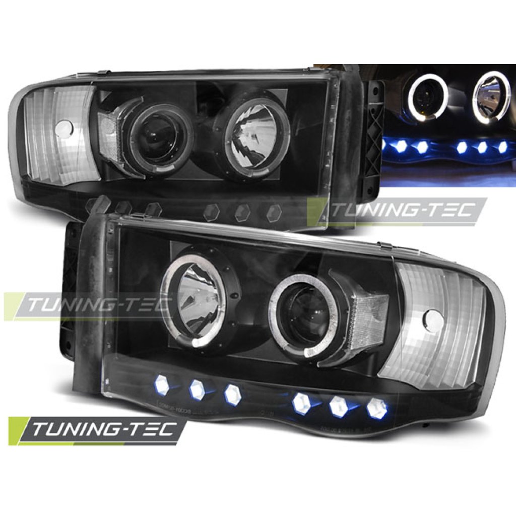 Přední světla angel eyes Dodge Ram 02-06 černá