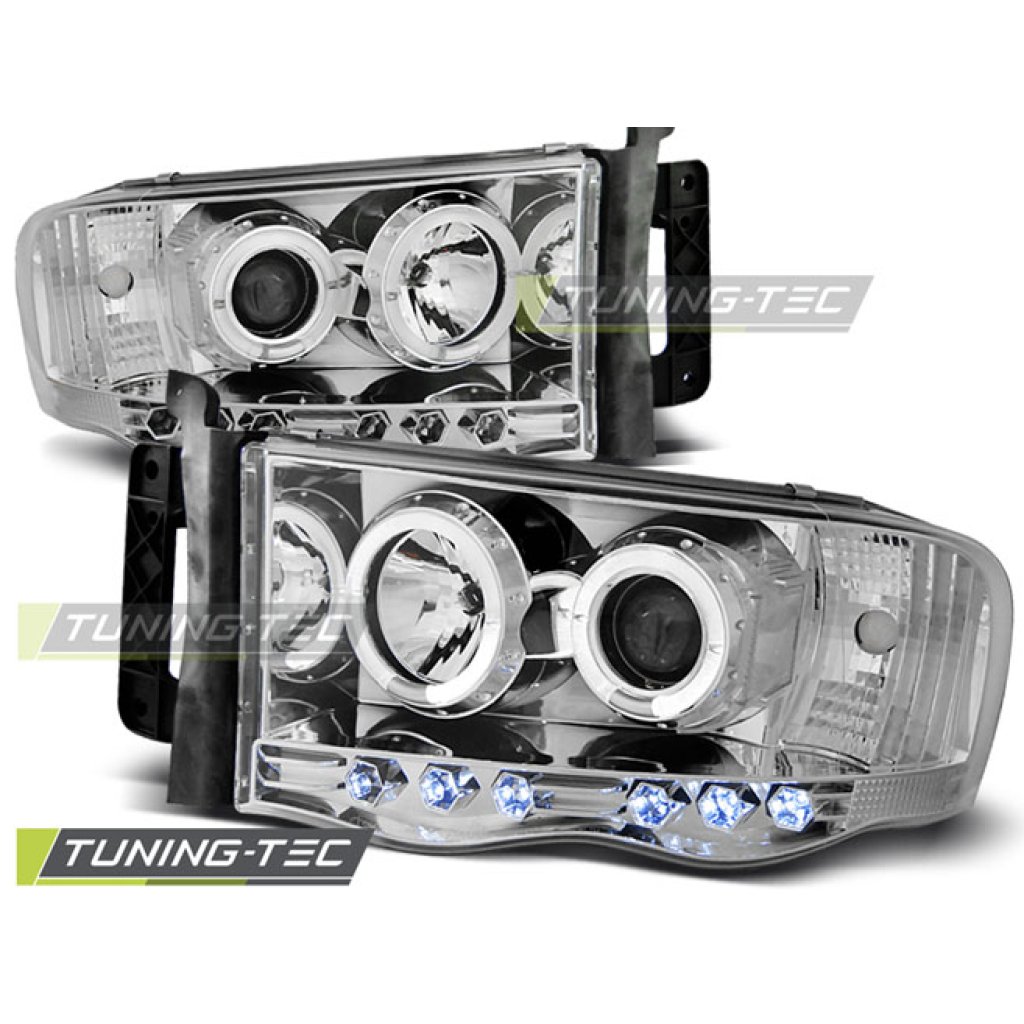 Přední světla angel eyes Dodge Ram 02-06 Chrom