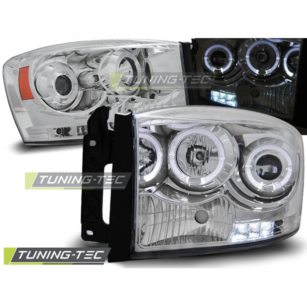 Přední světla angel eyes Dodge Ram 06-08 Chrom