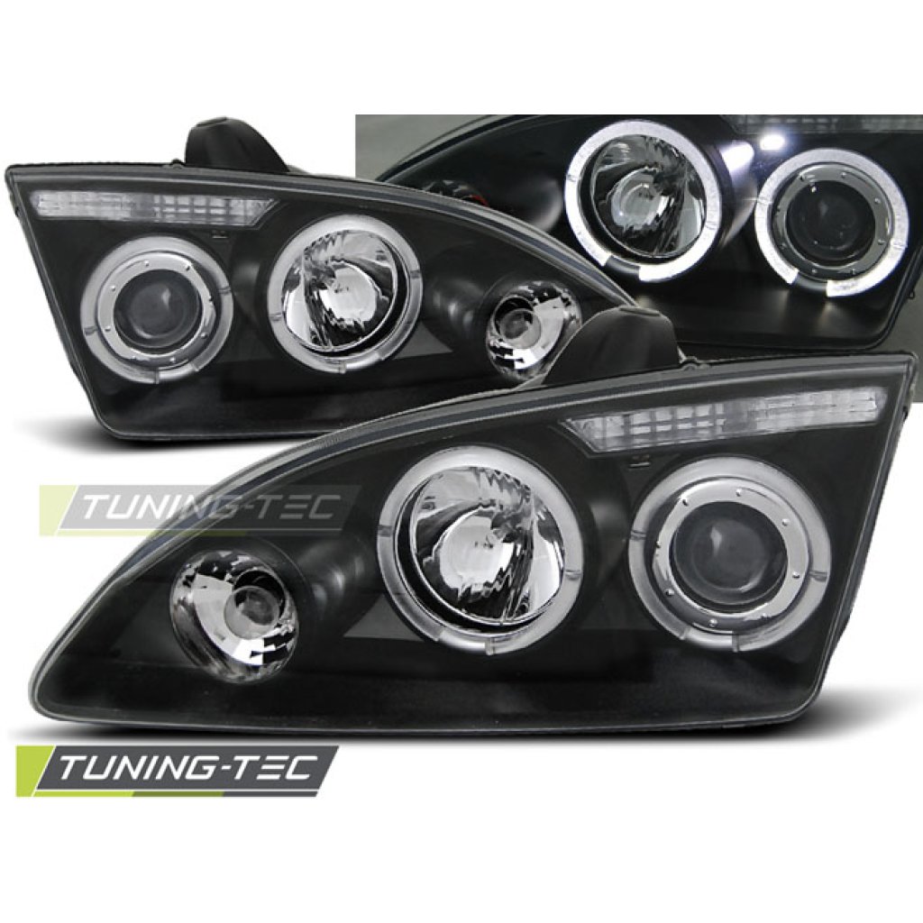 Přední světla angel eyes Ford Focus II černé 04-08