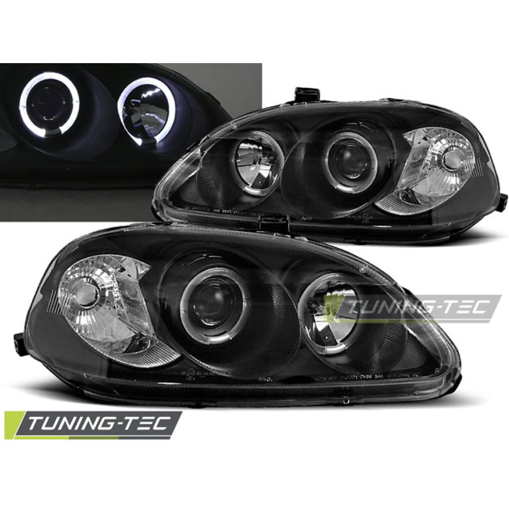 Přední světla angel eyes Honda Civic 2/5dv. Černé 99-01