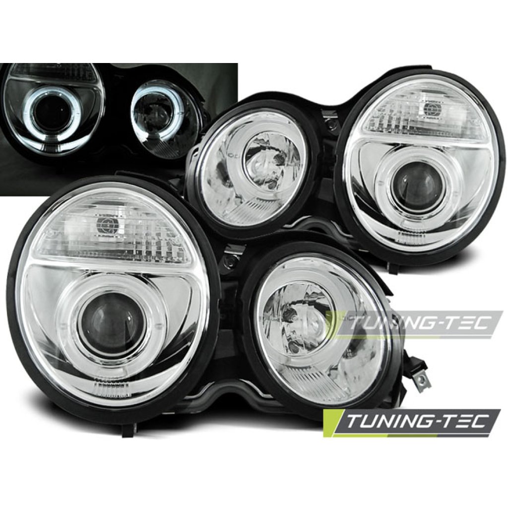 Přední světla angel eyes Mercedes-Benz E W210 (95-99) chrom