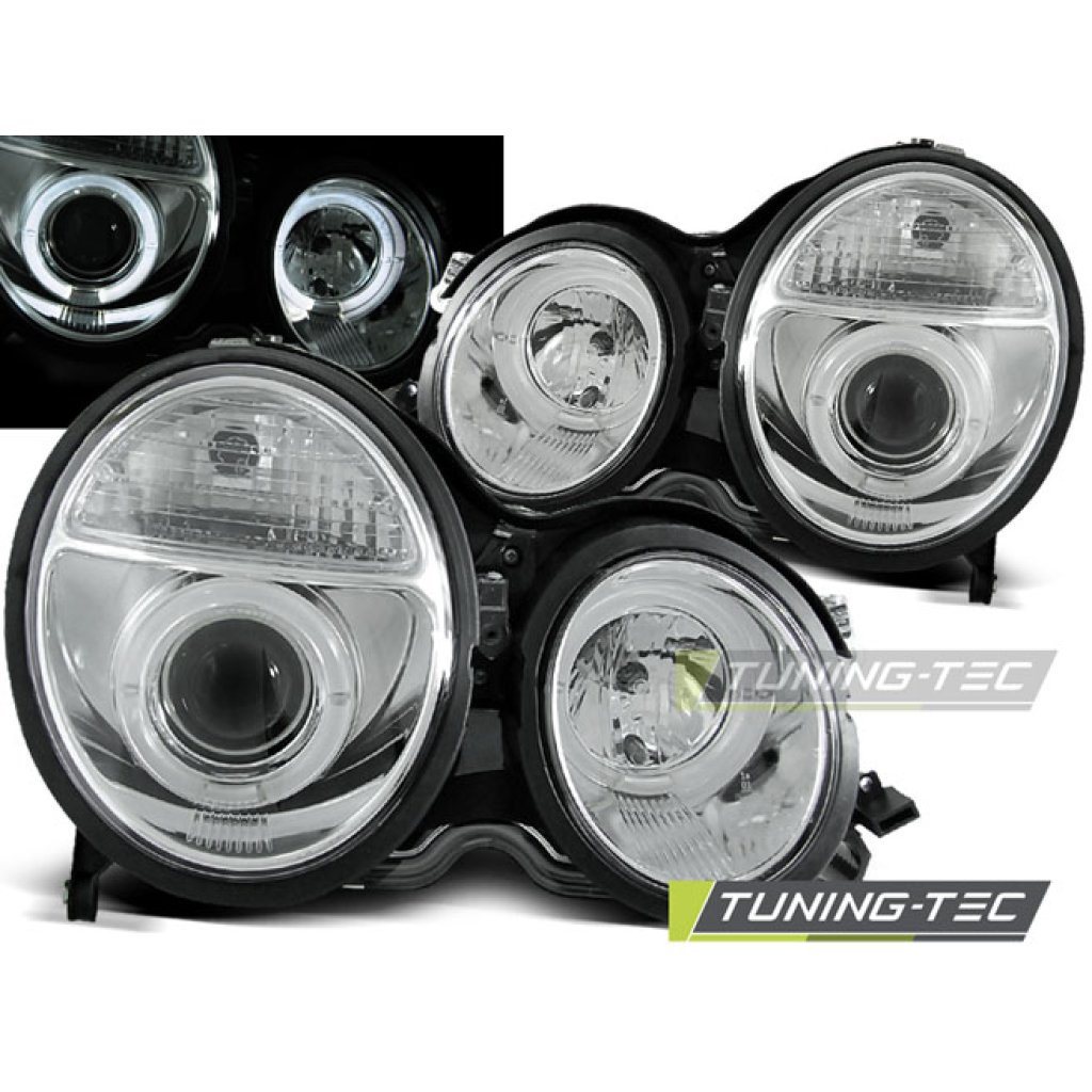 Přední světla angel eyes Mercedes-Benz E W210 99-02 chrom