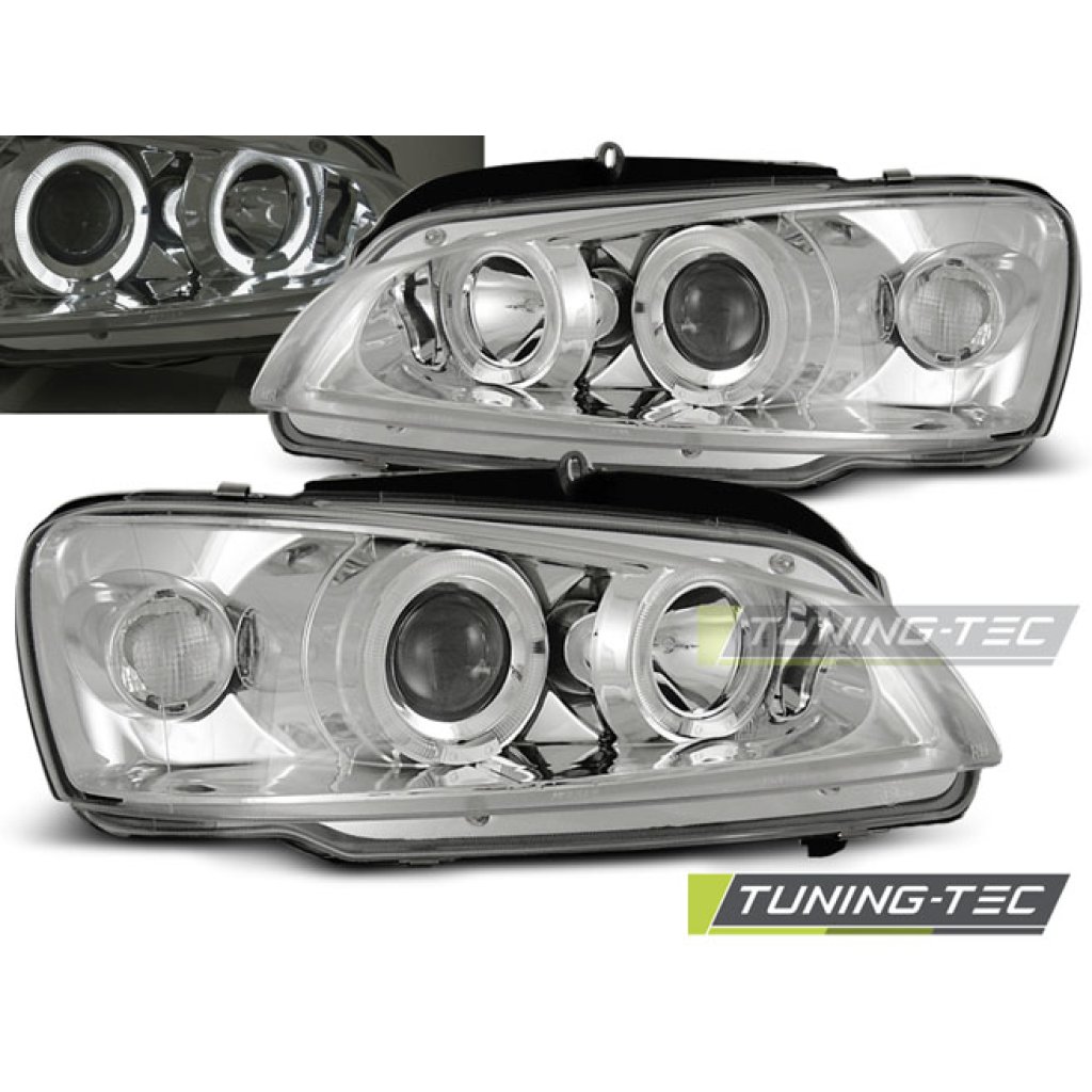 Přední světla angel eyes Peugeot 106 - chromové