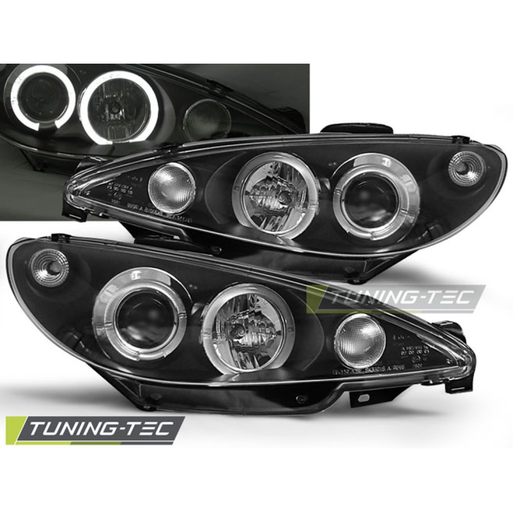 Přední světla angel eyes Peugeot 206 černé 02-06