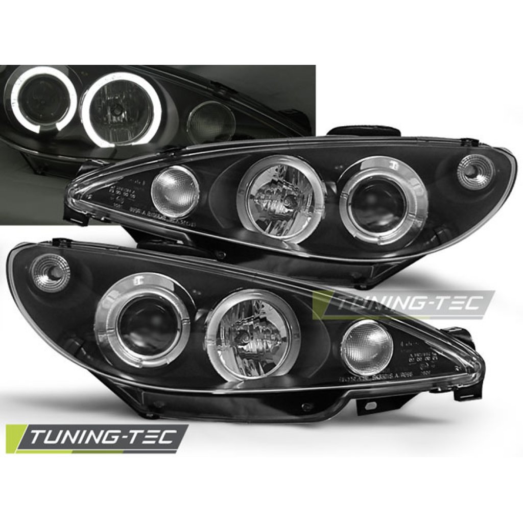 Přední světla angel eyes Peugeot 206 černé 98-02
