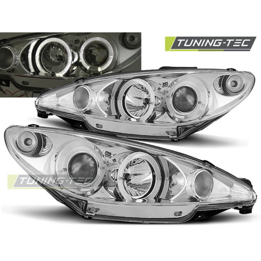 Přední světla angel eyes Peugeot 206 chromové 98-02