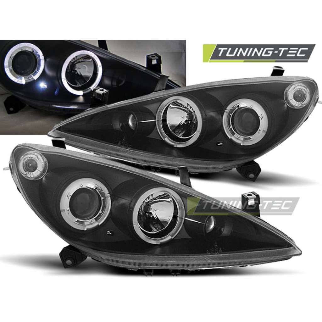 Přední světla angel eyes Peugeot 307 01-05 černé