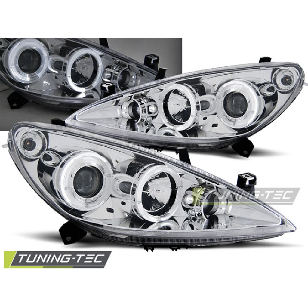 Přední světla angel eyes Peugeot 307 01-05 chromové