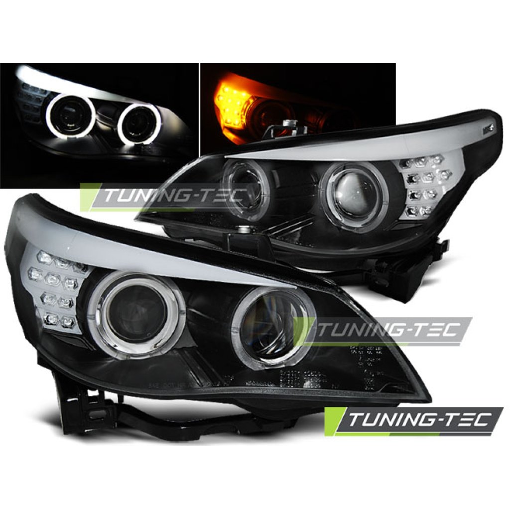Přední světla angel eyes s LED BMW E60/E61 03-07 černá
