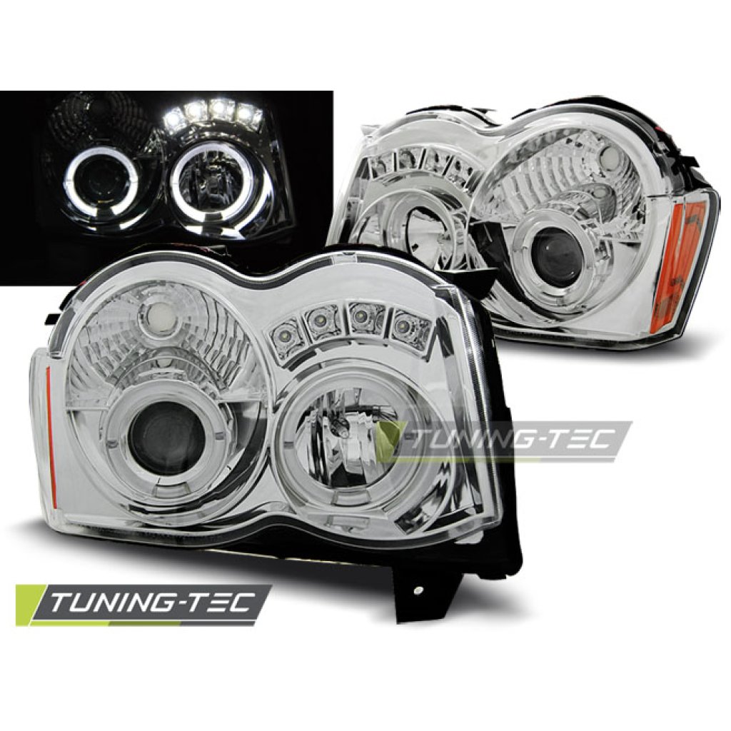 Přední světla angel eyes s LED Chrysler Jeep Grand Cherokee 08-10 chrom