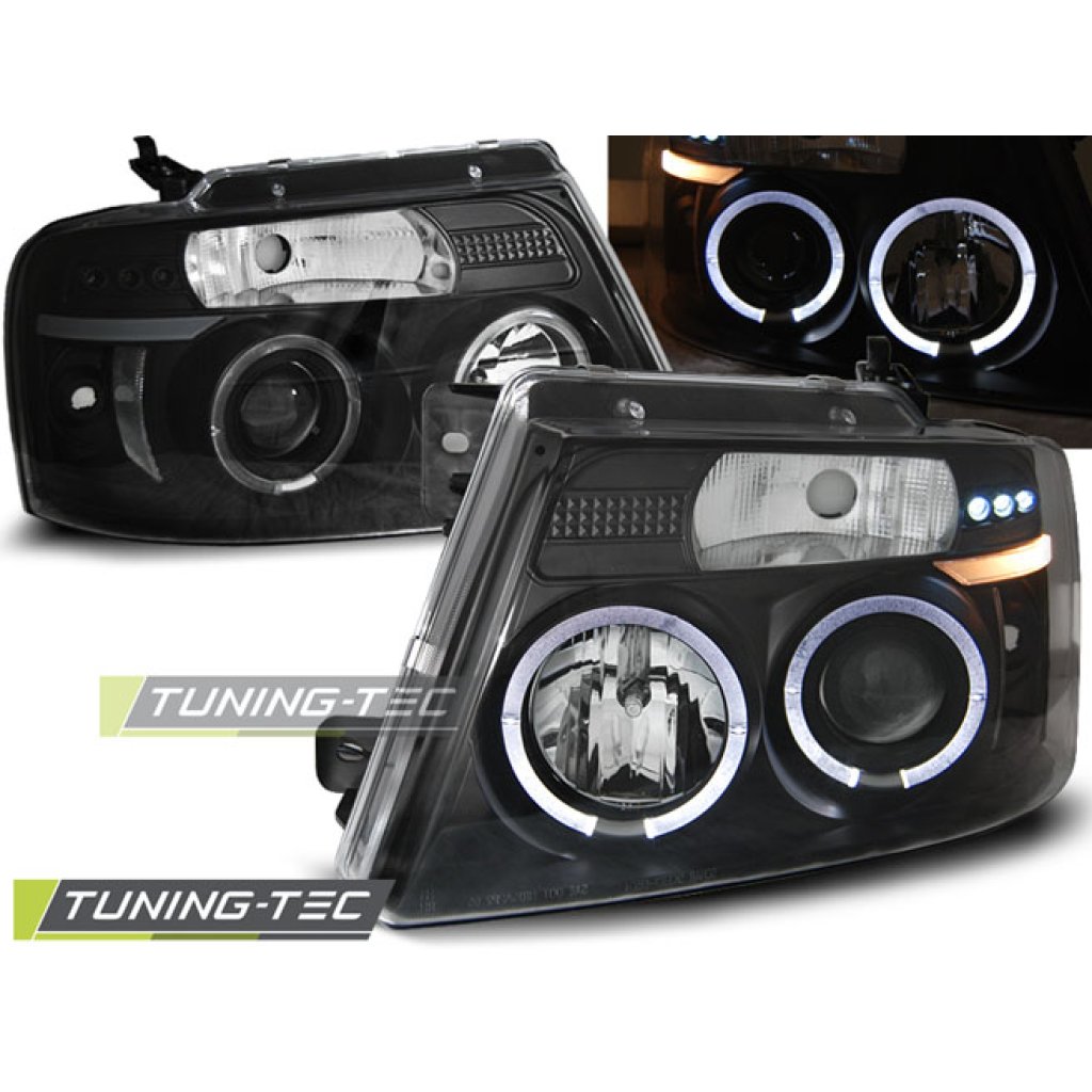 Přední světla Angel Eyes s LED Ford F150 MK11 04-08 černá