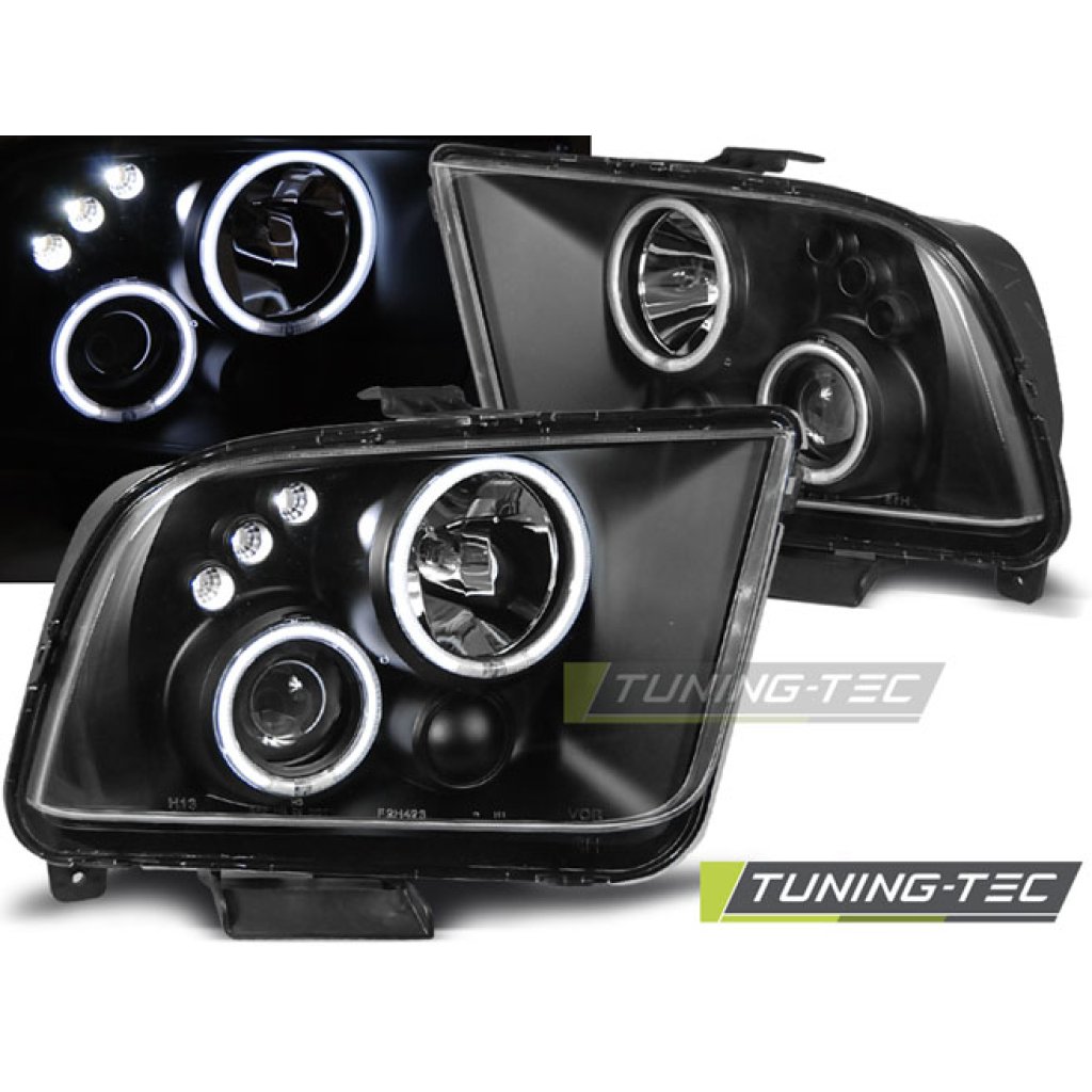 Přední světla Angel Eyes s LED Ford Mustang 04-09 černá