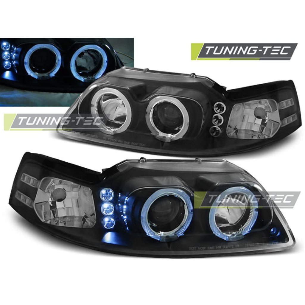 Přední světla Angel Eyes s LED Ford Mustang 98-04 černá