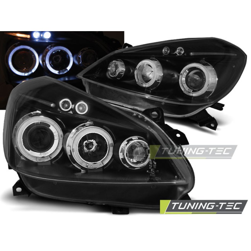 Přední světla angel eyes s LED Renault Clio 05-09 černá