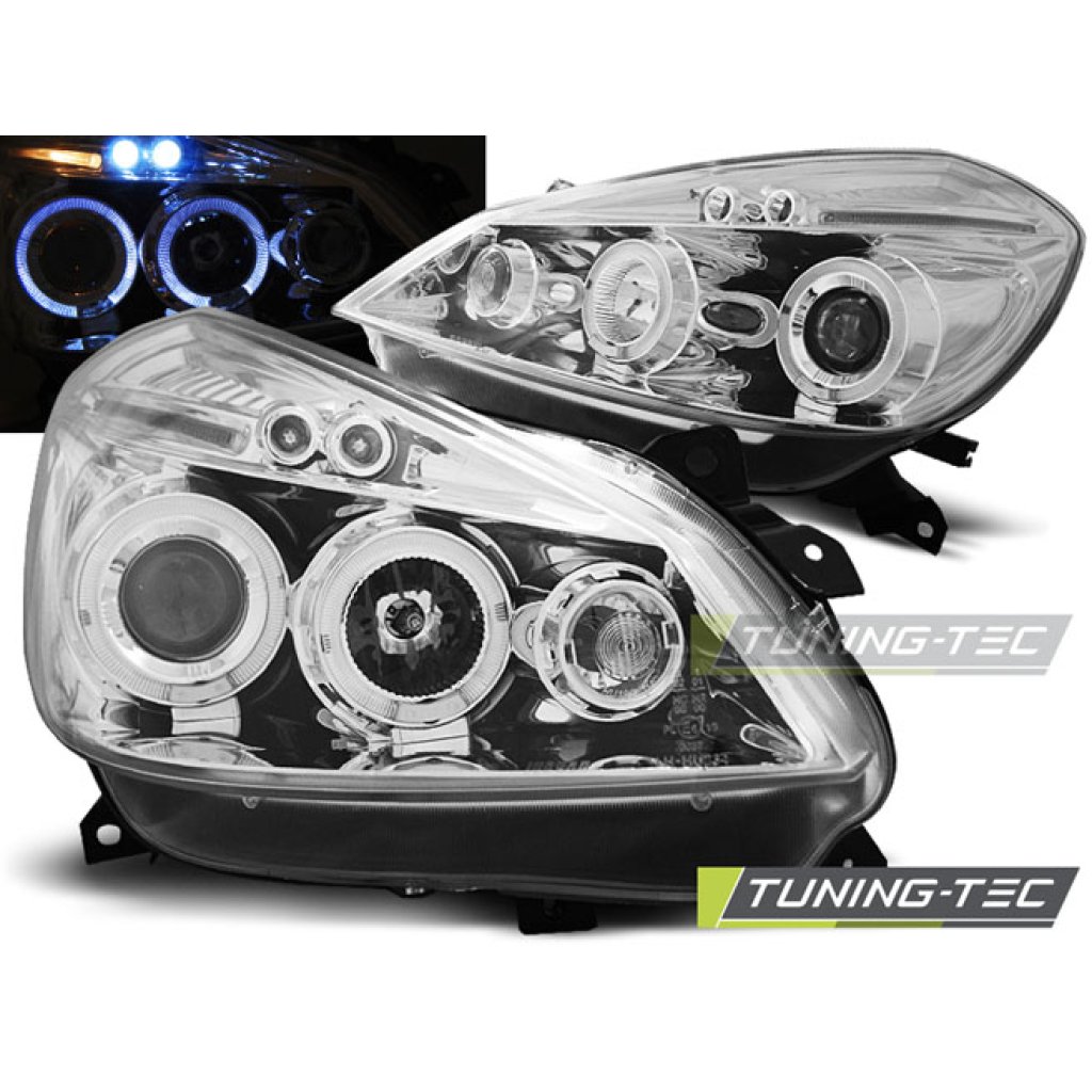 Přední světla angel eyes s LED Renault Clio 05-09 chromová