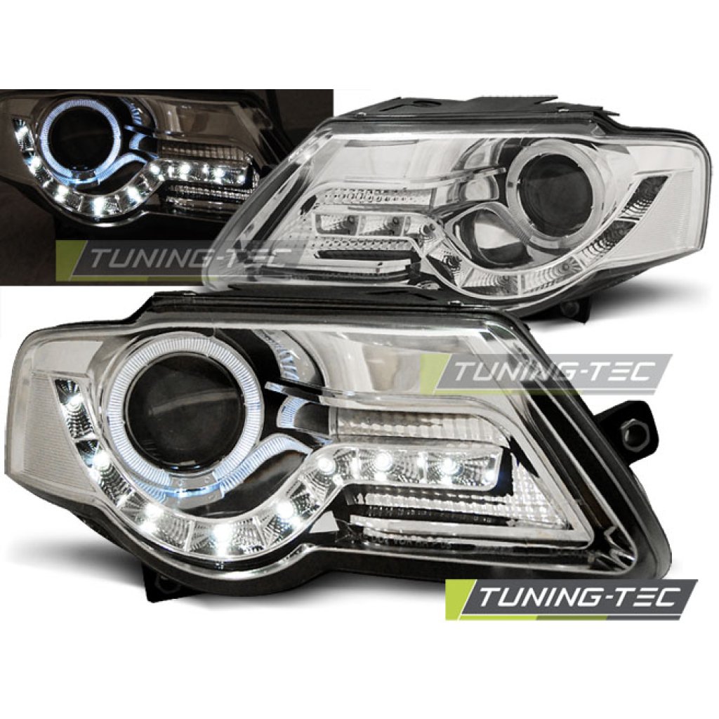 Přední světla angel eyes s LED VW Passat 3C 05-10 chromová