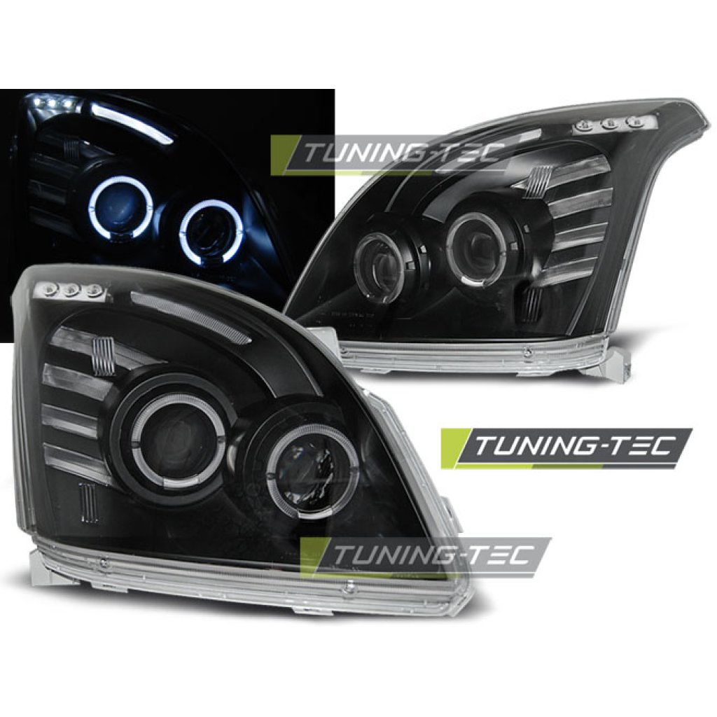 Přední světla angel eyes Toyota Landcruser 03-09 černá