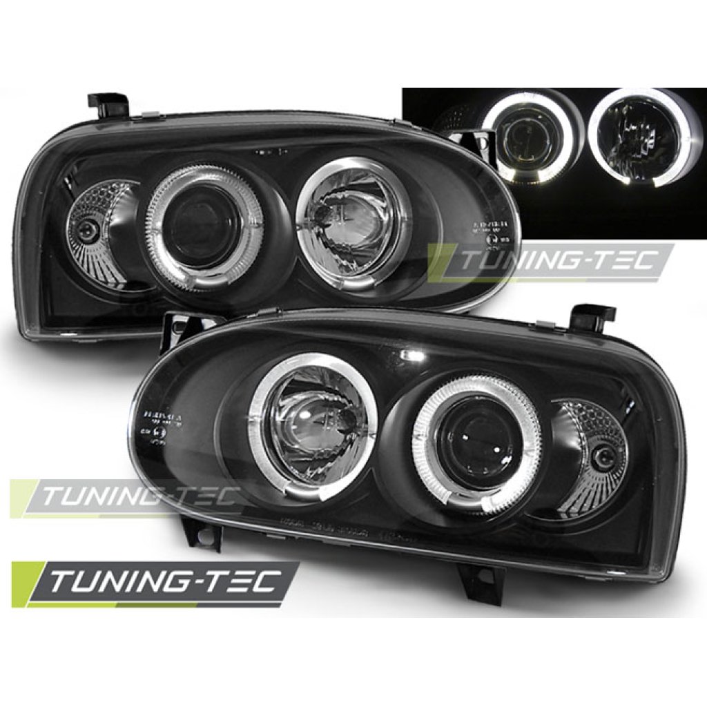 Přední světla angel eyes VW Golf 3 - černá