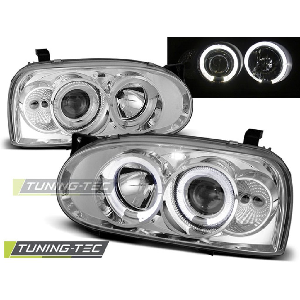 Přední světla angel eyes VW Golf 3 - chromová
