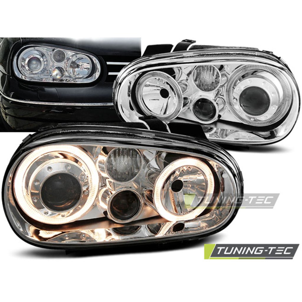 Přední světla angel eyes VW Golf 4 chromové
