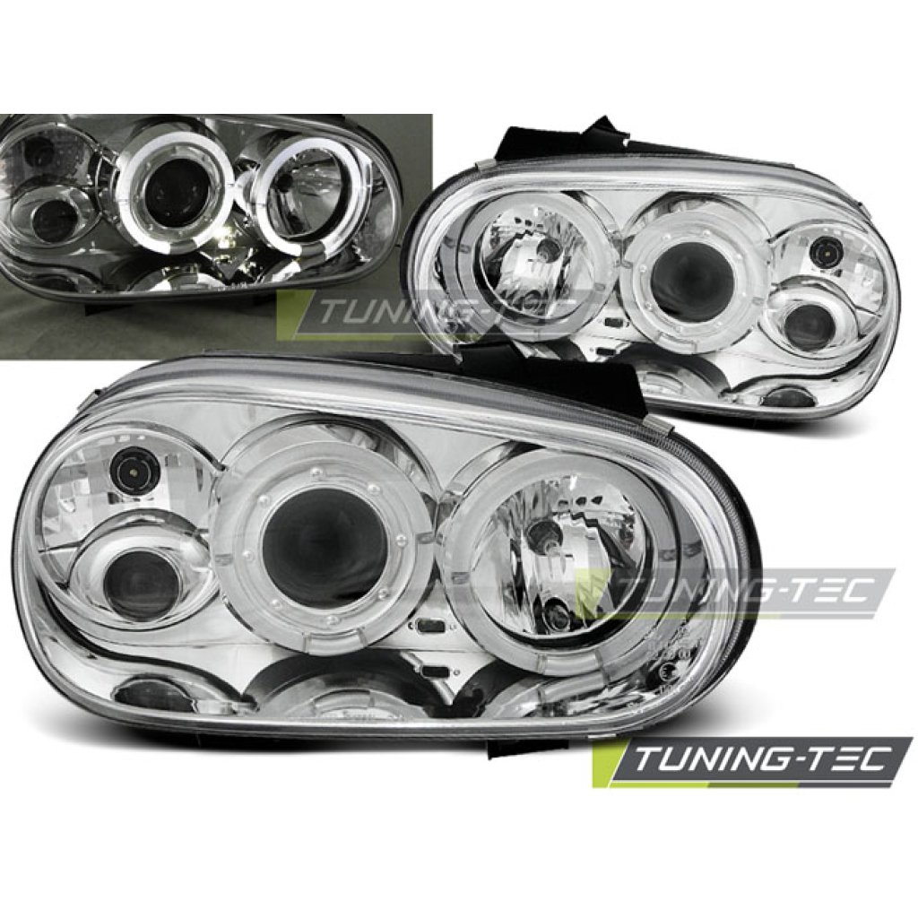 Přední světla angel eyes VW Golf 4 - chromové