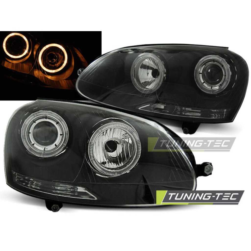 Přední světla angel eyes VW Golf 5 - černé