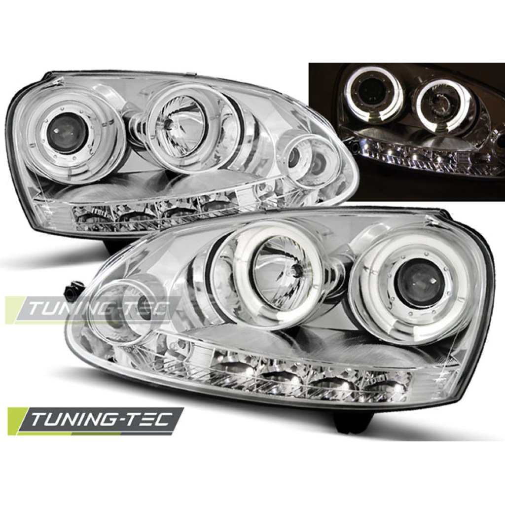 Přední světla angel eyes VW Golf 5 chromové