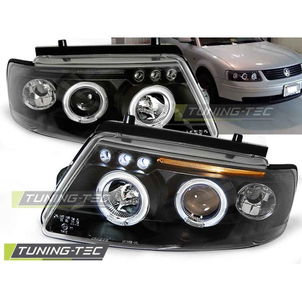 Přední světla angel eyes VW Passat 3B - černé