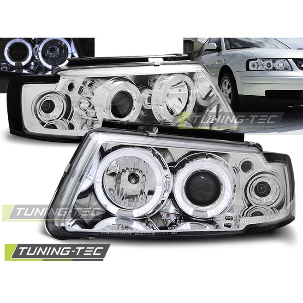 Přední světla angel eyes VW Passat 3B chromové