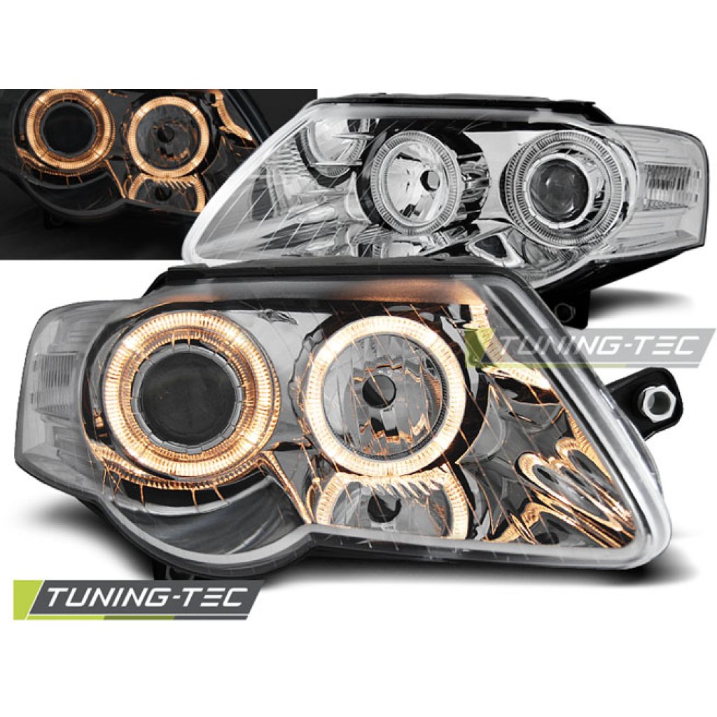 Přední světla Angel Eyes VW Passat 3C 05+ motor chrom