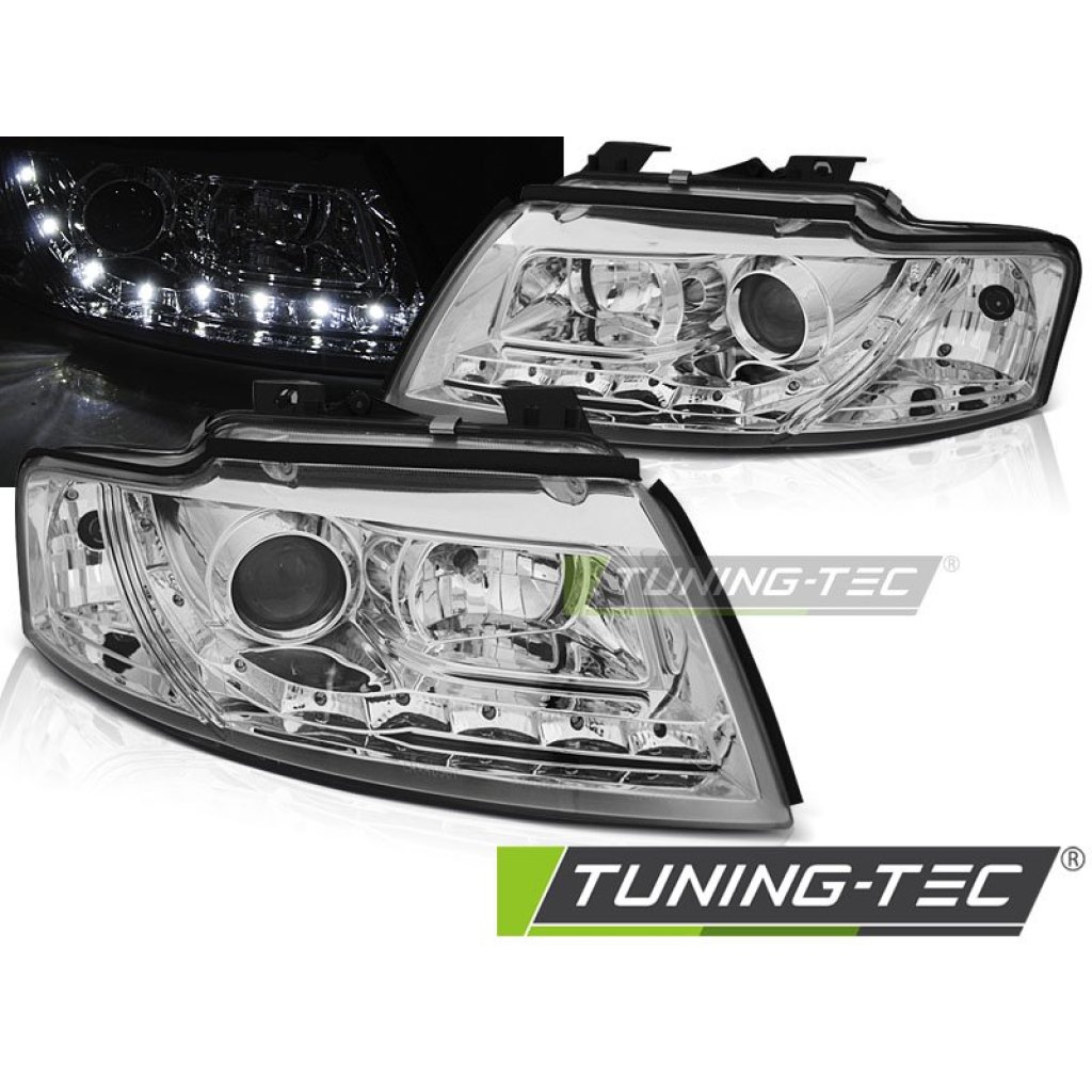 Přední světla čirá s LED Audi A4 B6 cabrio 02-05 Chromová