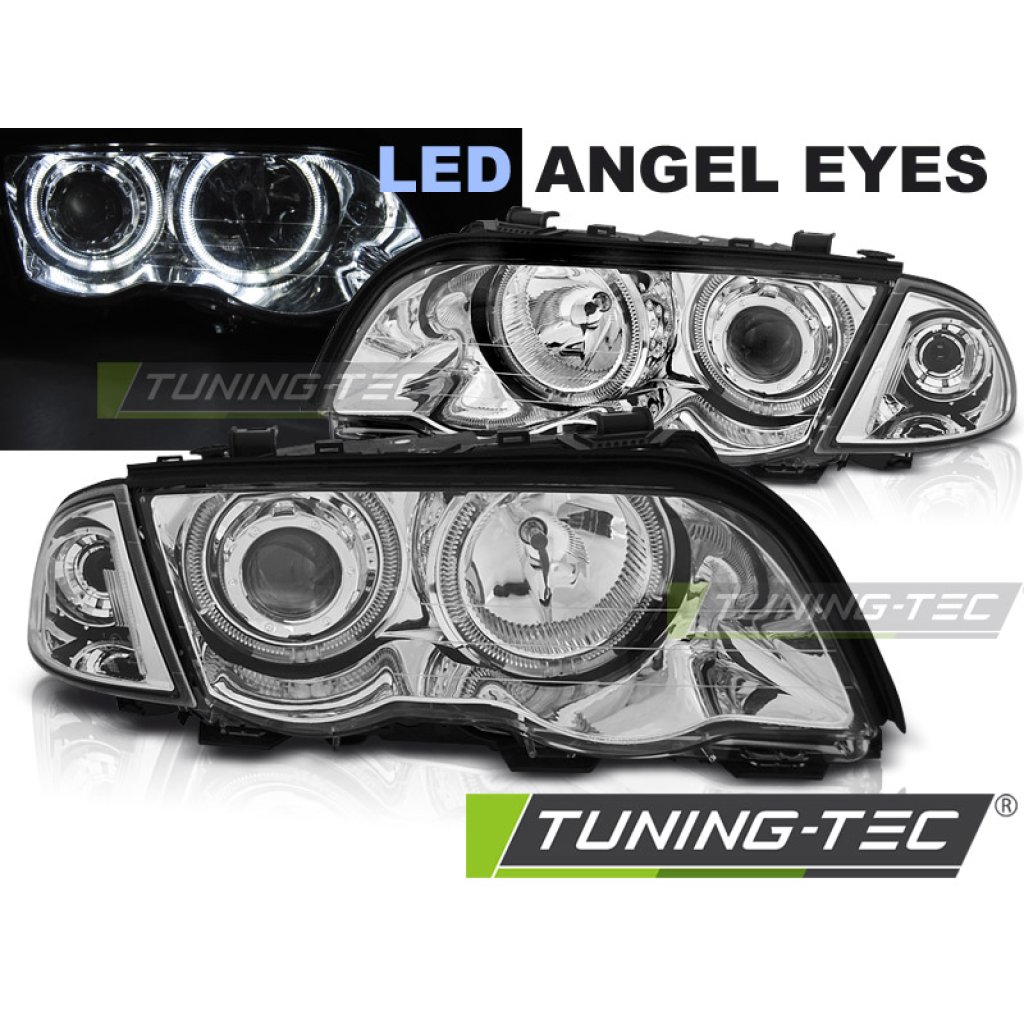 Přední světla LED Angel eyes BMW E46 sedan/touring 98-01 chrom