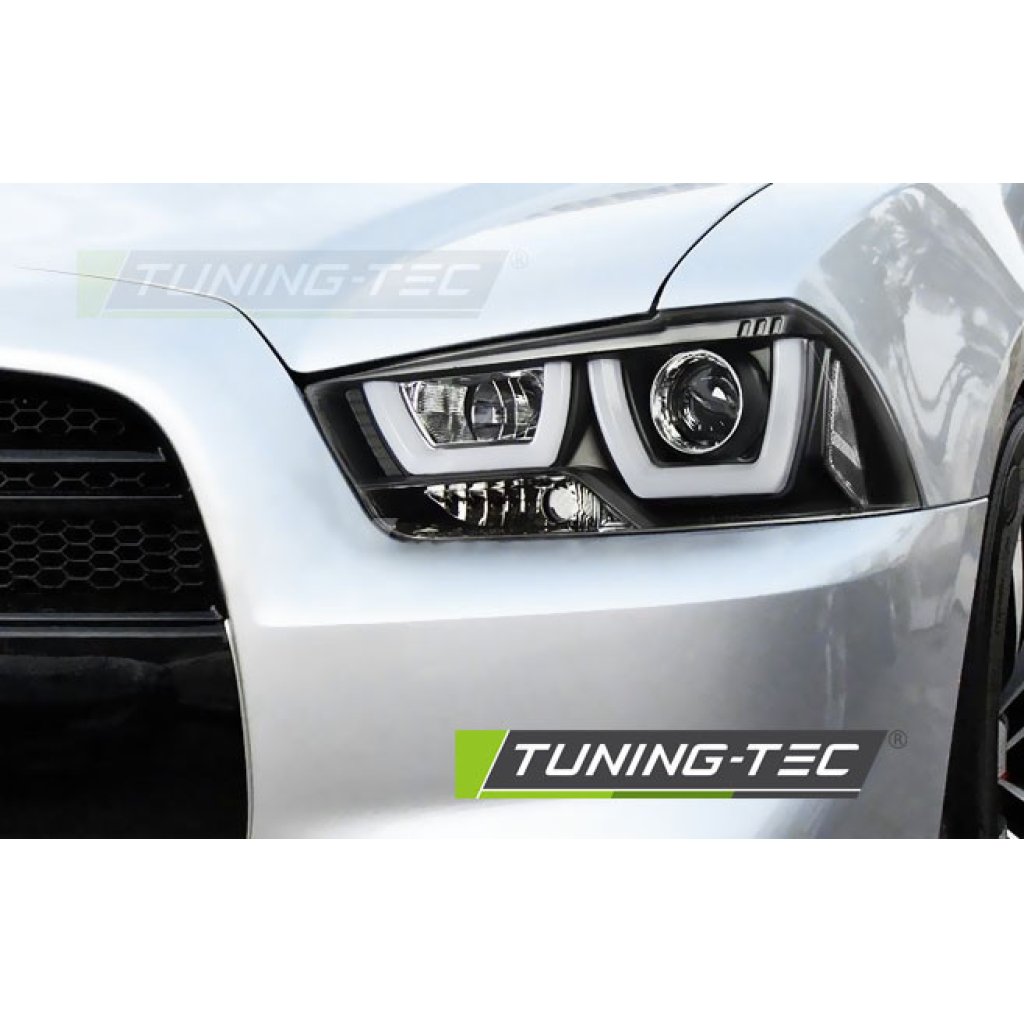Přední světla, LED dynamický blinkr, LED denní světla pro DODGE CHARGER LX II 2011-2015 černá