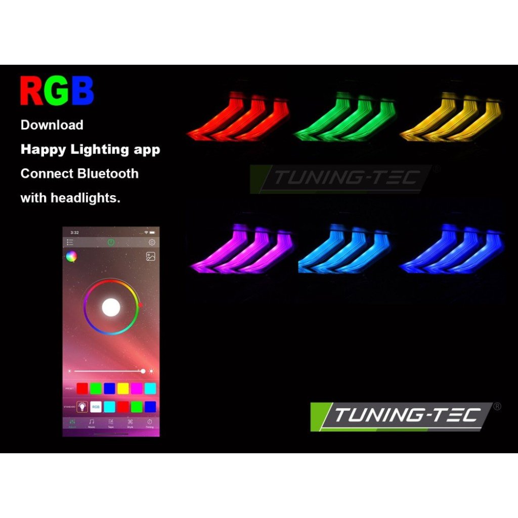 Přední světla LED, LED denní světla pro FORD MUSTANG 2018-2021 černá, RGB blinkr