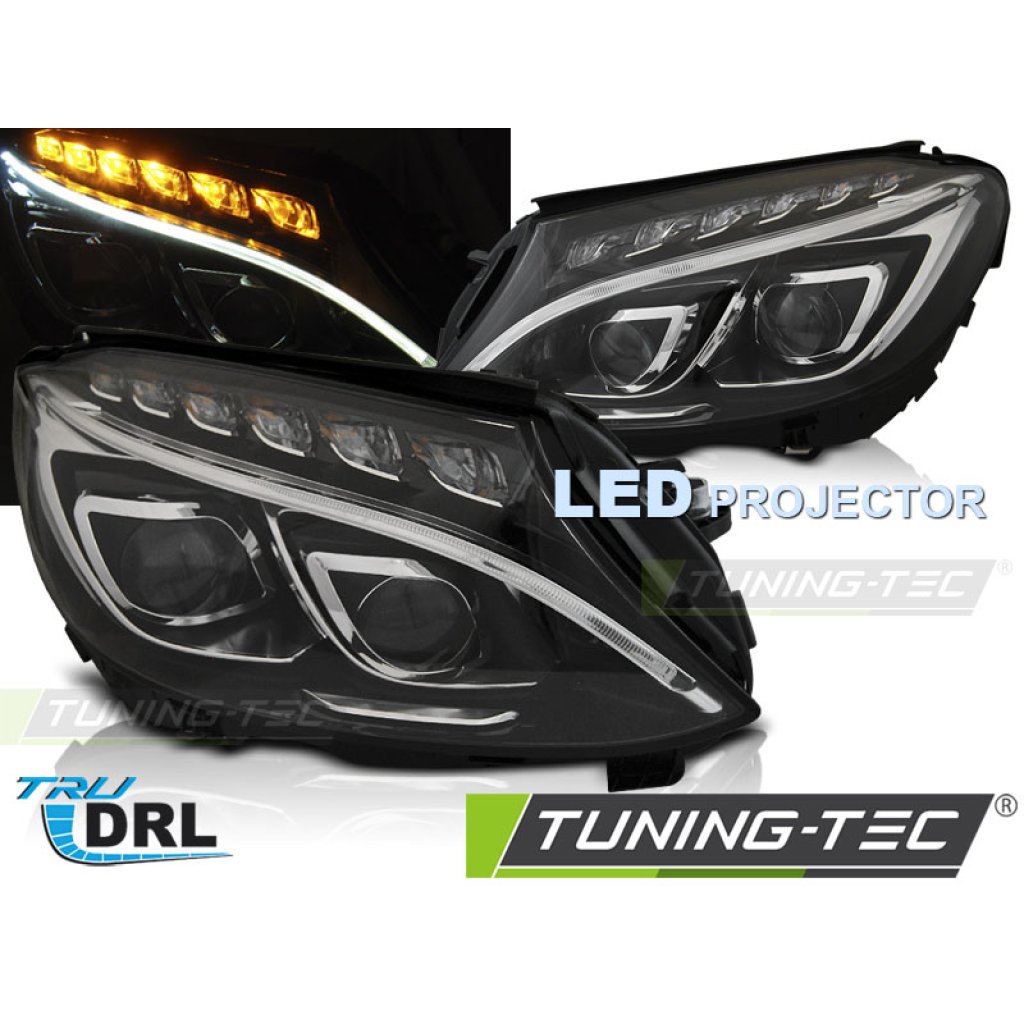 Přední světla LED projektor, s LED denními světly, Mercedes-Benz C W205 14-18 černá