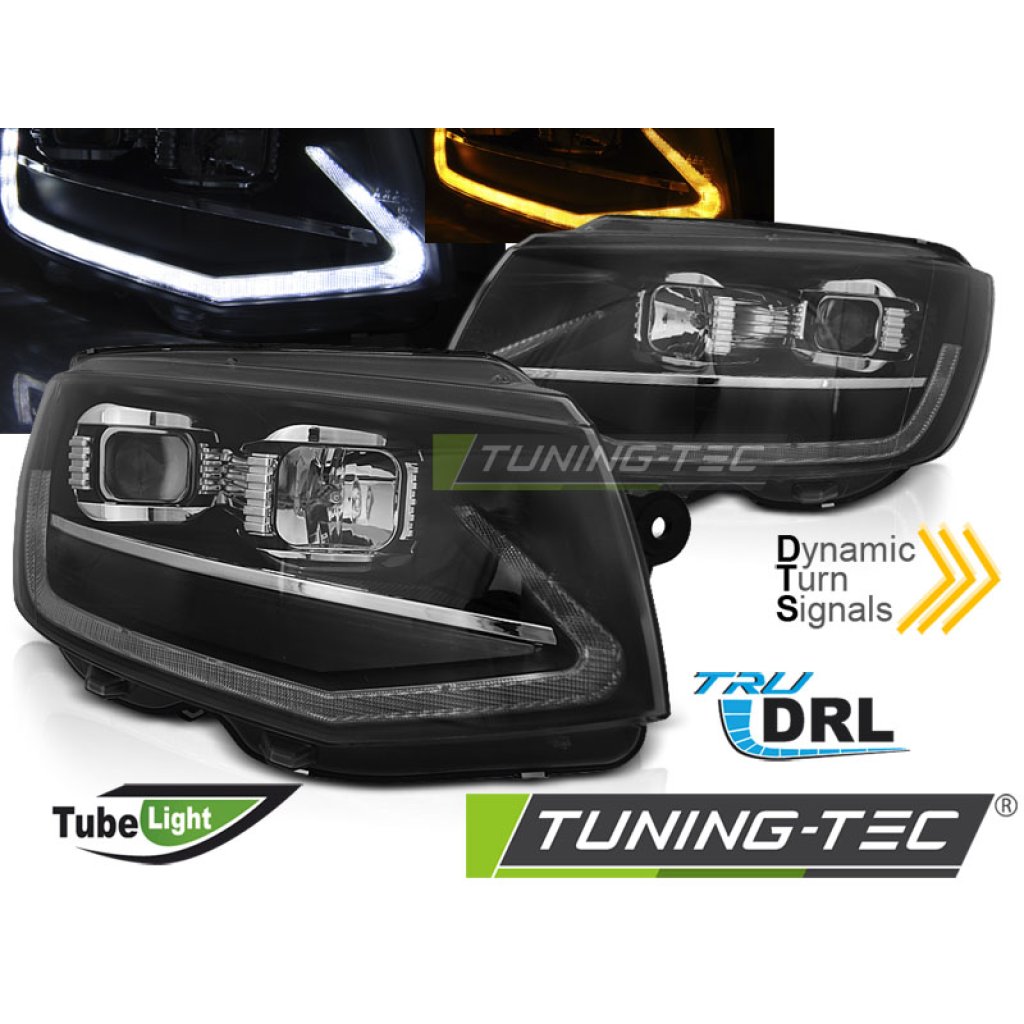 Přední světla LED s denními světly, LED dynamickým blinkrem pro VW T6 09-15 černá