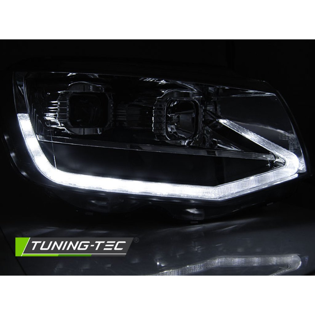 Přední světla LED s denními světly, LED dynamickým blinkrem pro VW T6 09-15 chromová