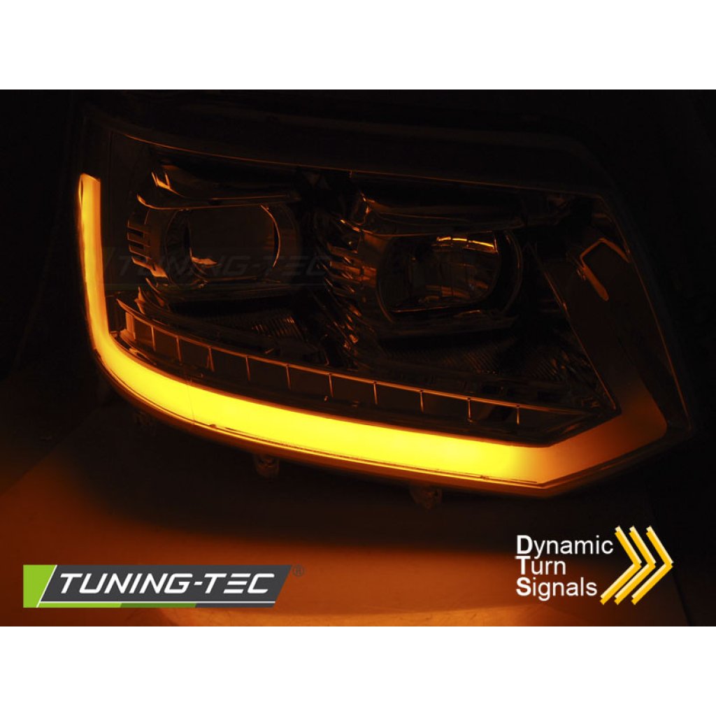 Přední světla LED s denními světly VW T5 09-14 s dynamickým LED blinkrem chromová