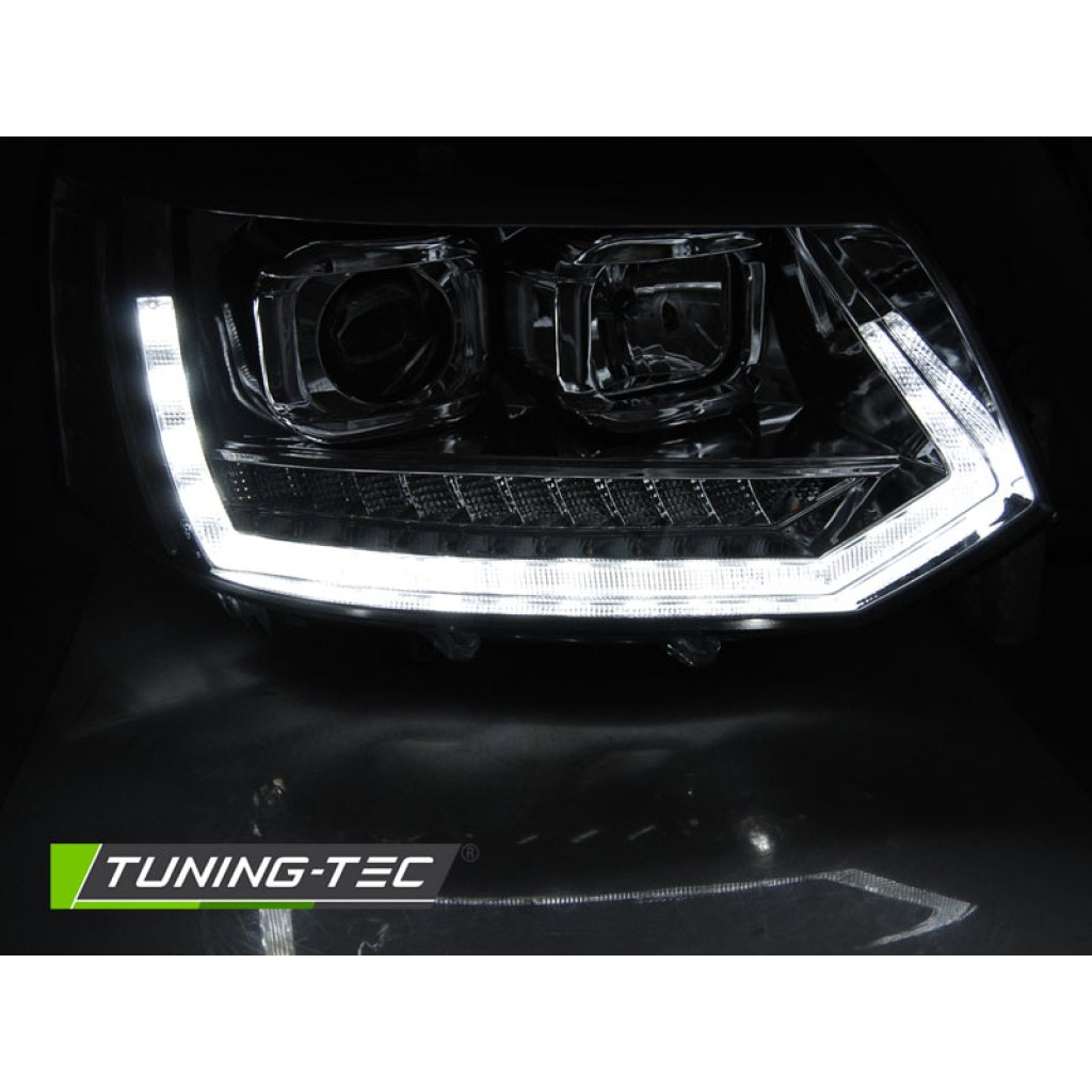 Přední světla LED s denními světly VW T5 09-14 s dynamickým LED blinkrem, chromová