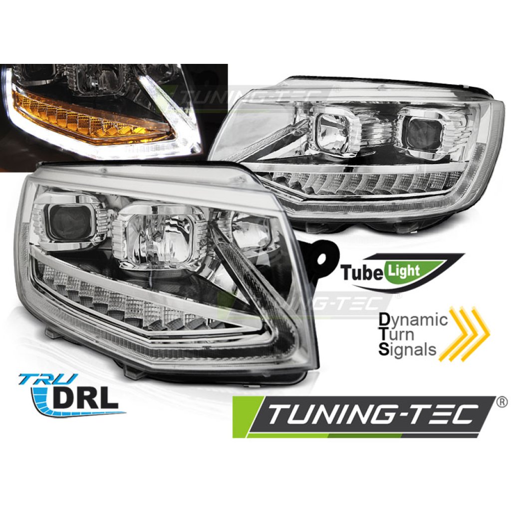 Přední světla LED s denními světly VW T6 15- s dynamickým LED blinkrem, chromová