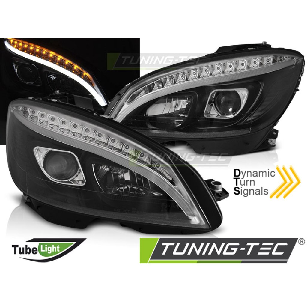Přední světla LED s Mercedes-Benz C W204 07-10 s dynamickým LED blinkrem černá