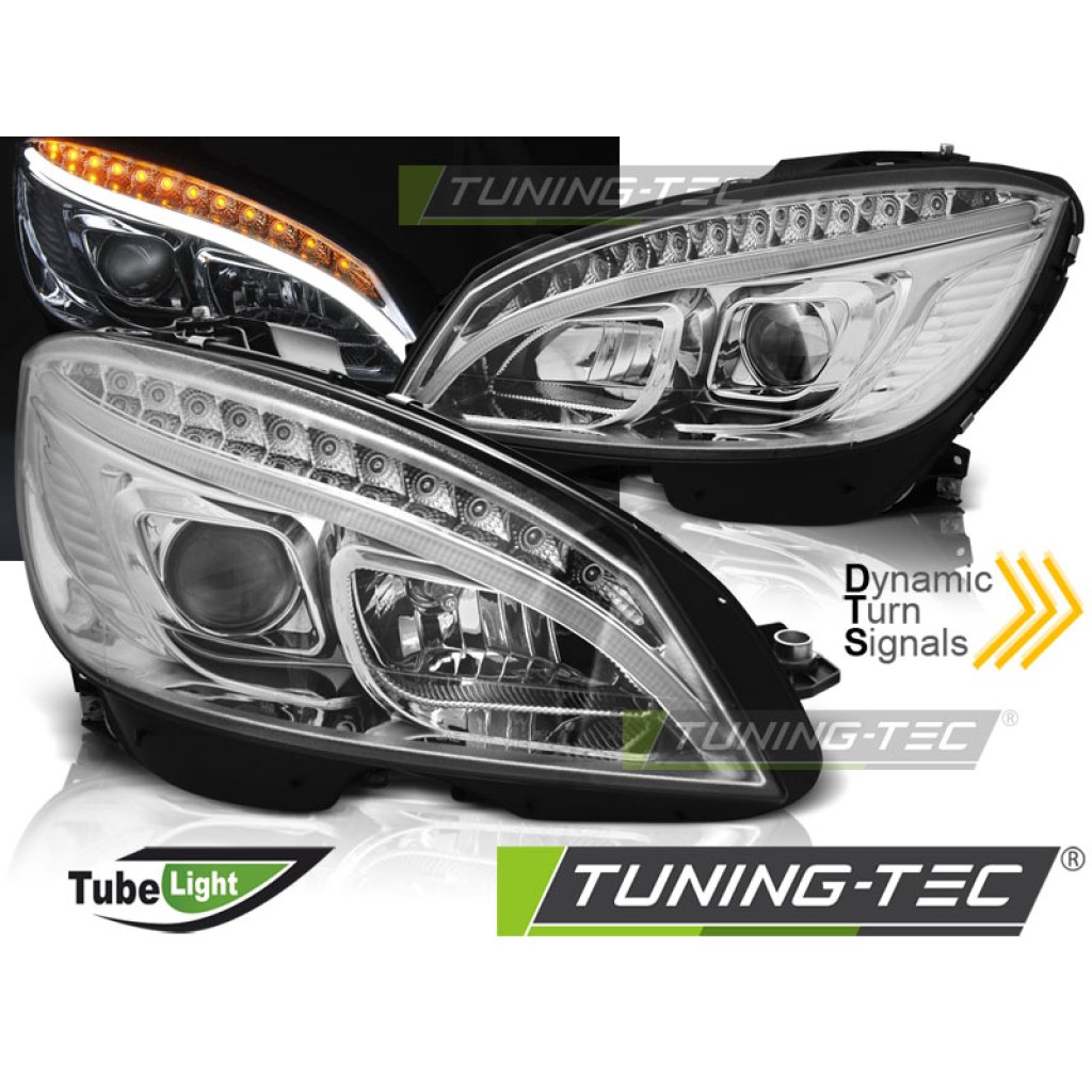 Přední světla LED s Mercedes-Benz C W204 07-10 s dynamickým LED blinkrem chromová