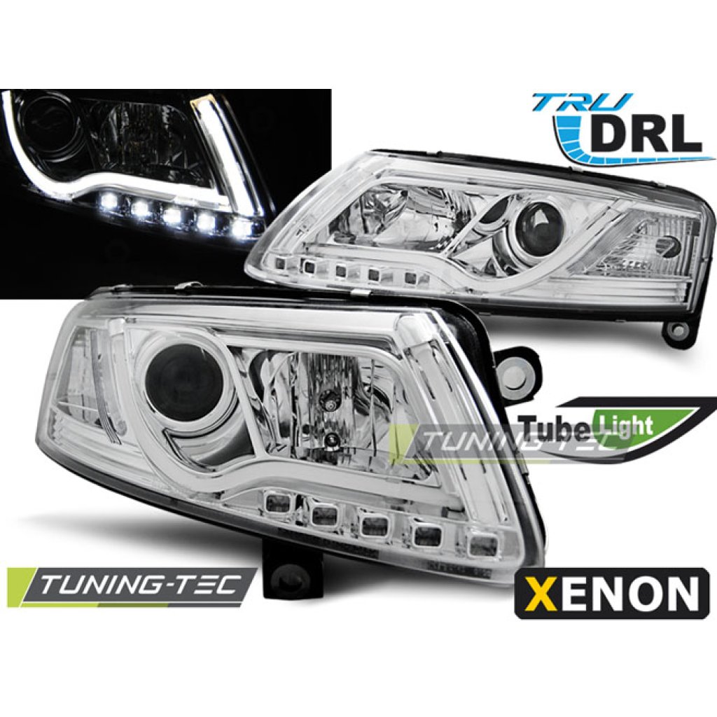 Přední světla LED TubeLights a LED denními světly Audi A6 4F xenon 04-08 chrom