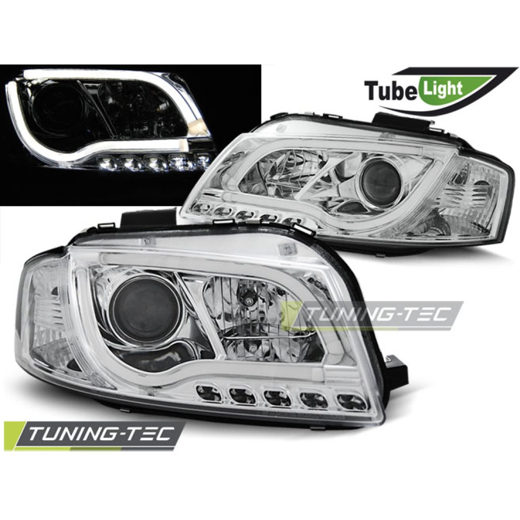 Přední světla LED TubeLights Audi A3 8P 03-08 chrom