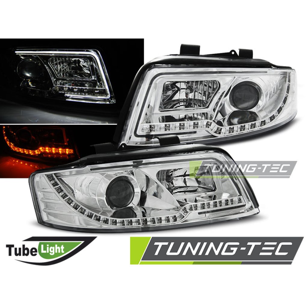 Přední světla LED TubeLights AUDI A4 B6 00-04 chrom