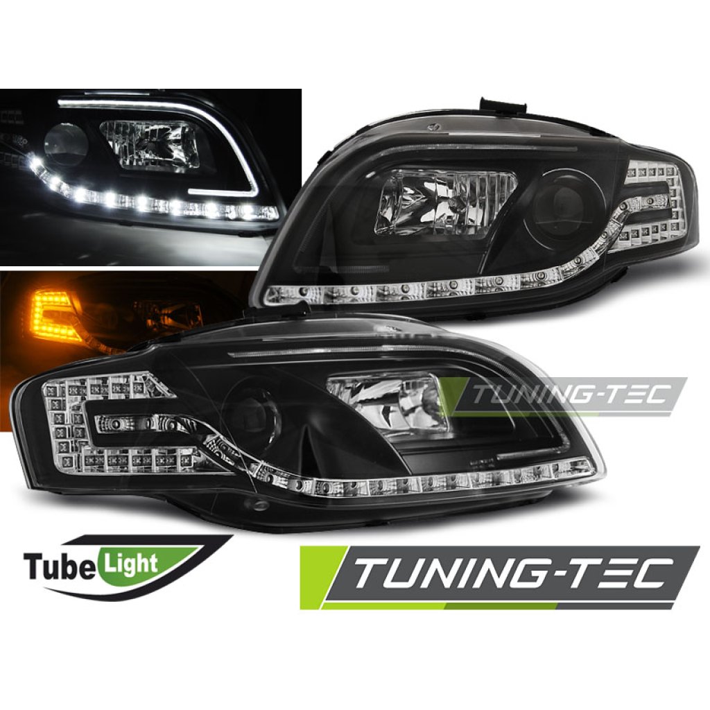 Přední světla LED TubeLights,LED blinkr AUDI A4 B7 04-08 černá