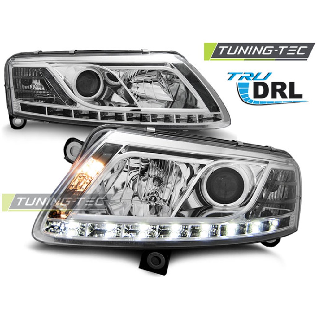 Přední světla s denními světly AUDI A6 4F 04-07 chrom RL