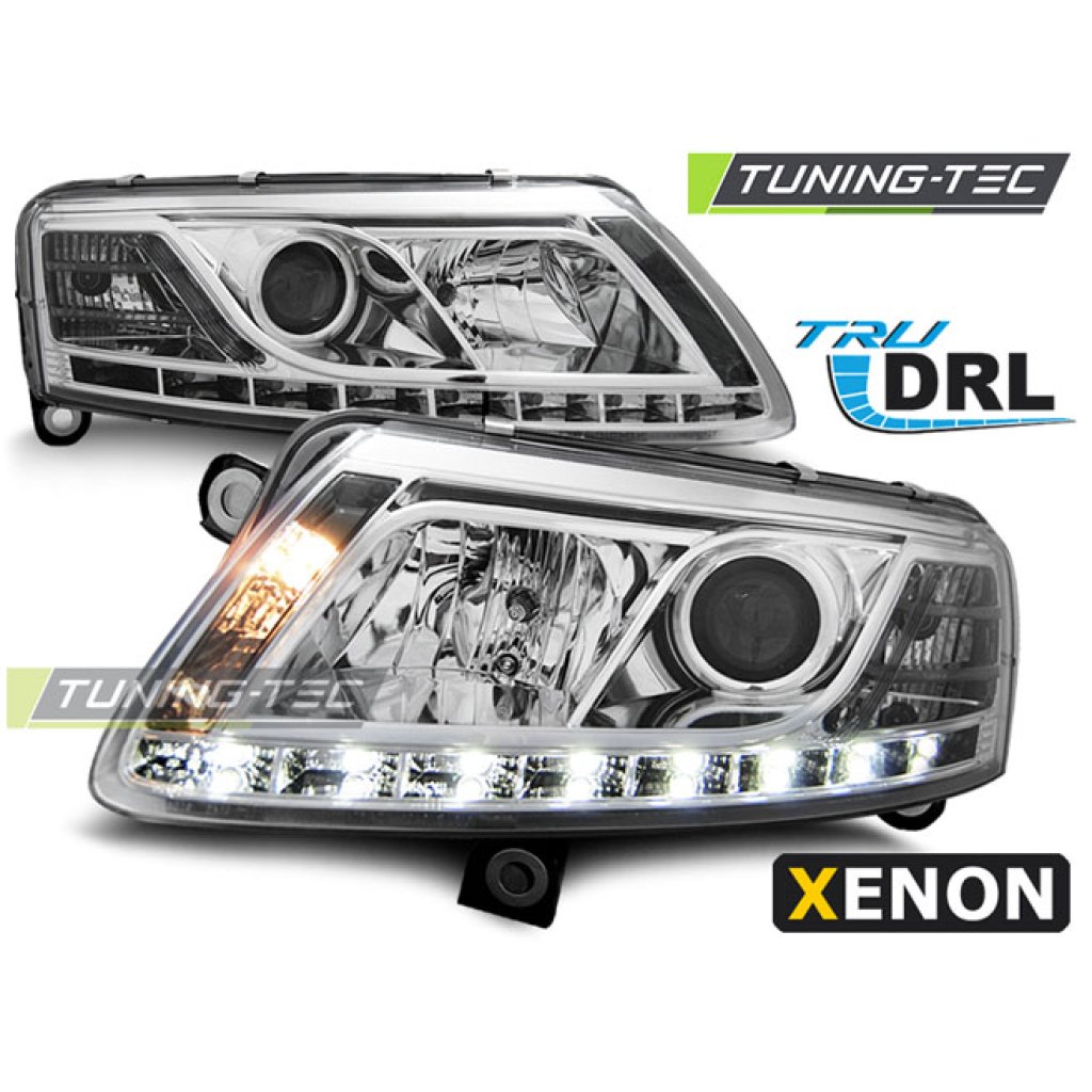 Přední světla s denními světly xenon D2S Audi A6 C6 04-08 chrom